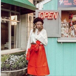 Anthropologie  Dauphine Faux Leather Red Skirt 0P